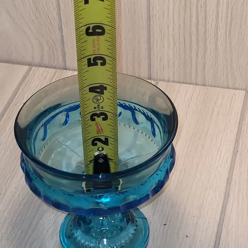 Vintage Indiana Glass Aqua Blue King Crown Thumbprint Candy Dish Blue